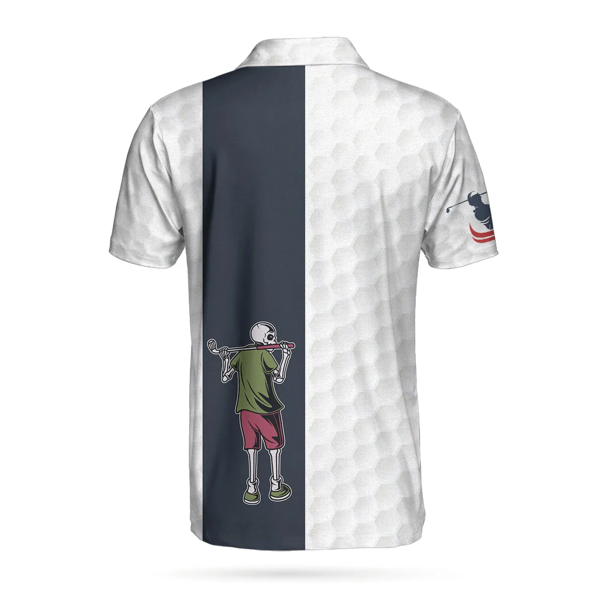 Youngster Skeleton Golf Lover American Flag Polo Shirt, White American Flag Golf Shirt For Men Coolspod