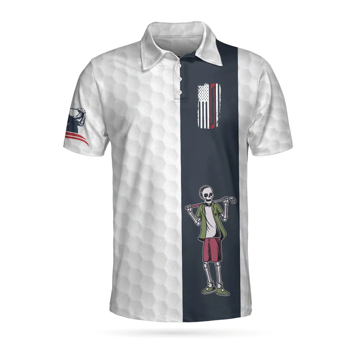 Youngster Skeleton Golf Lover American Flag Polo Shirt, White American Flag Golf Shirt For Men Coolspod