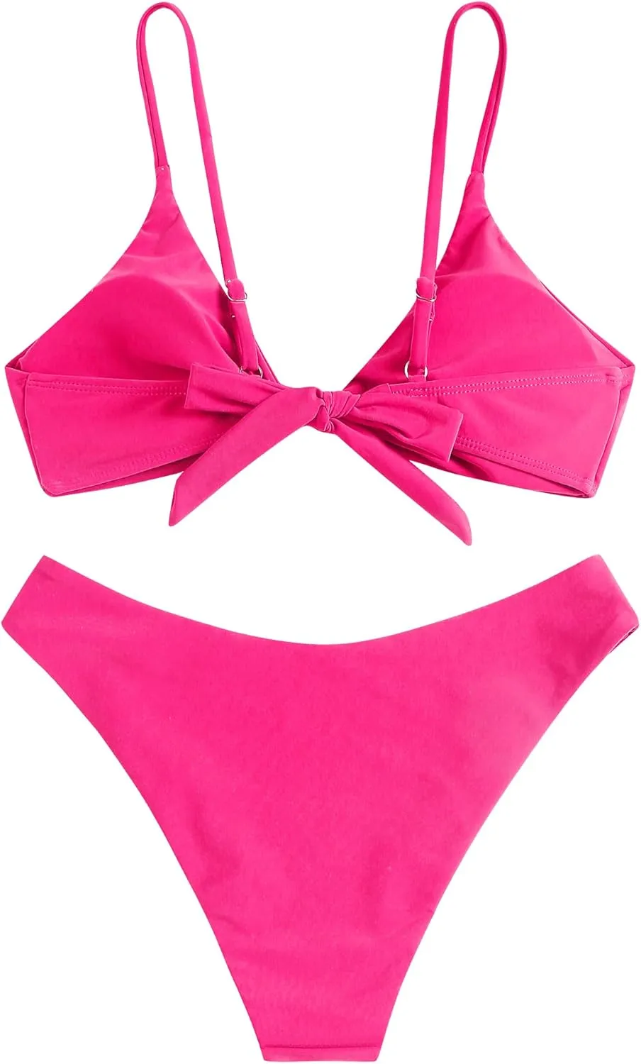 ZAFUL Women's Tie Knot Front Spaghetti Strap High Cut Bikini Set Swimsuit