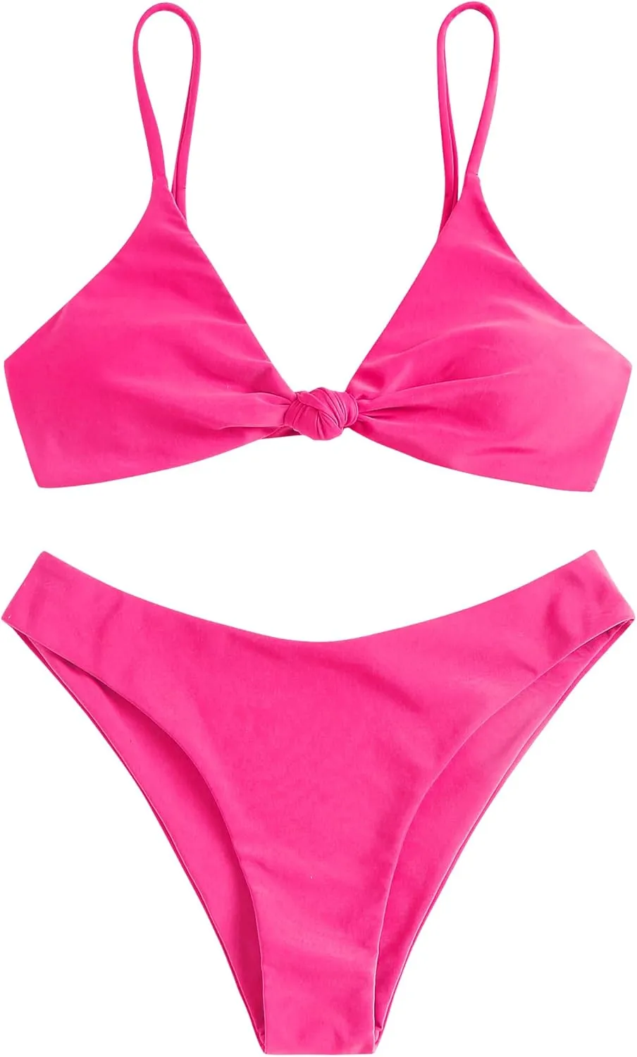 ZAFUL Women's Tie Knot Front Spaghetti Strap High Cut Bikini Set Swimsuit