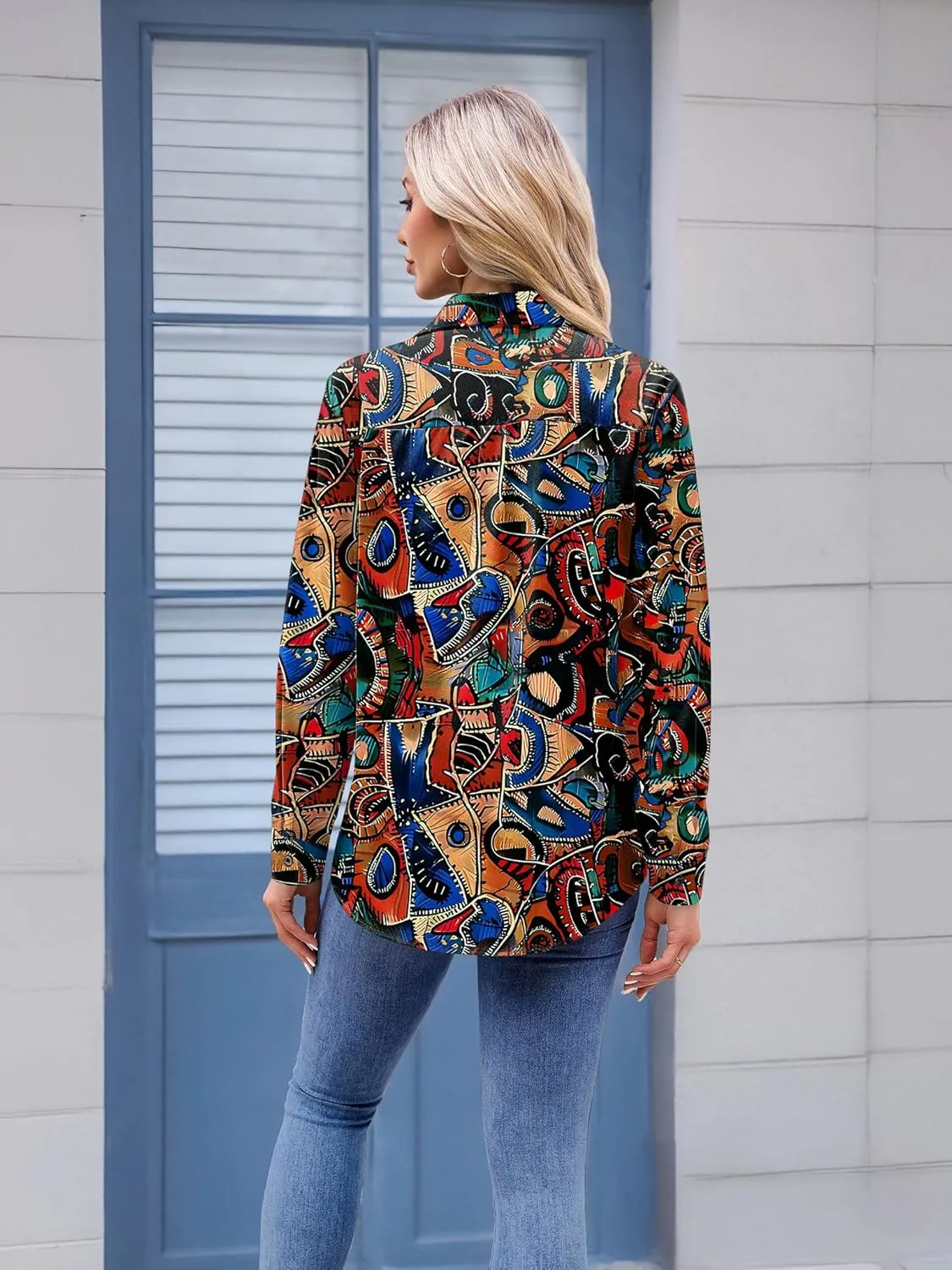 Zeagoo Womens Button Down Shirt Long Sleeve Blouse Business Work Tops Dressy Casual Floral Printed Outfits with Pocket
