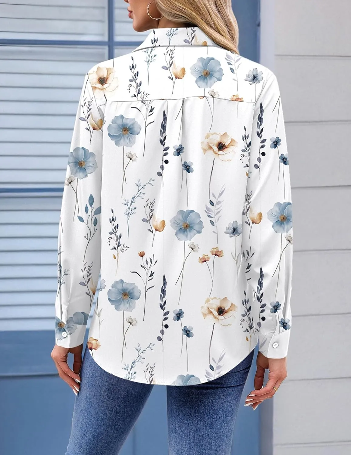 Zeagoo Womens Button Down Shirt Long Sleeve Blouse Business Work Tops Dressy Casual Floral Printed Outfits with Pocket