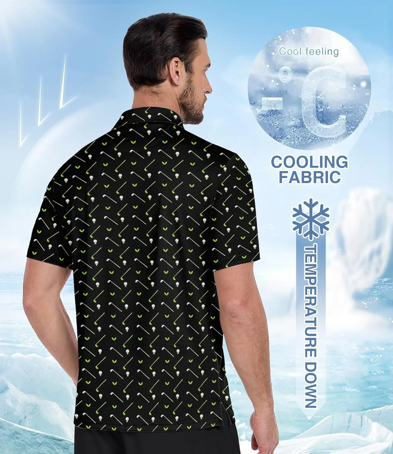 ZITY Men's Golf Polo Shirt Short Sleeve Performance Moisture Wicking Collared Print Shirt for Golf and Casual Wear