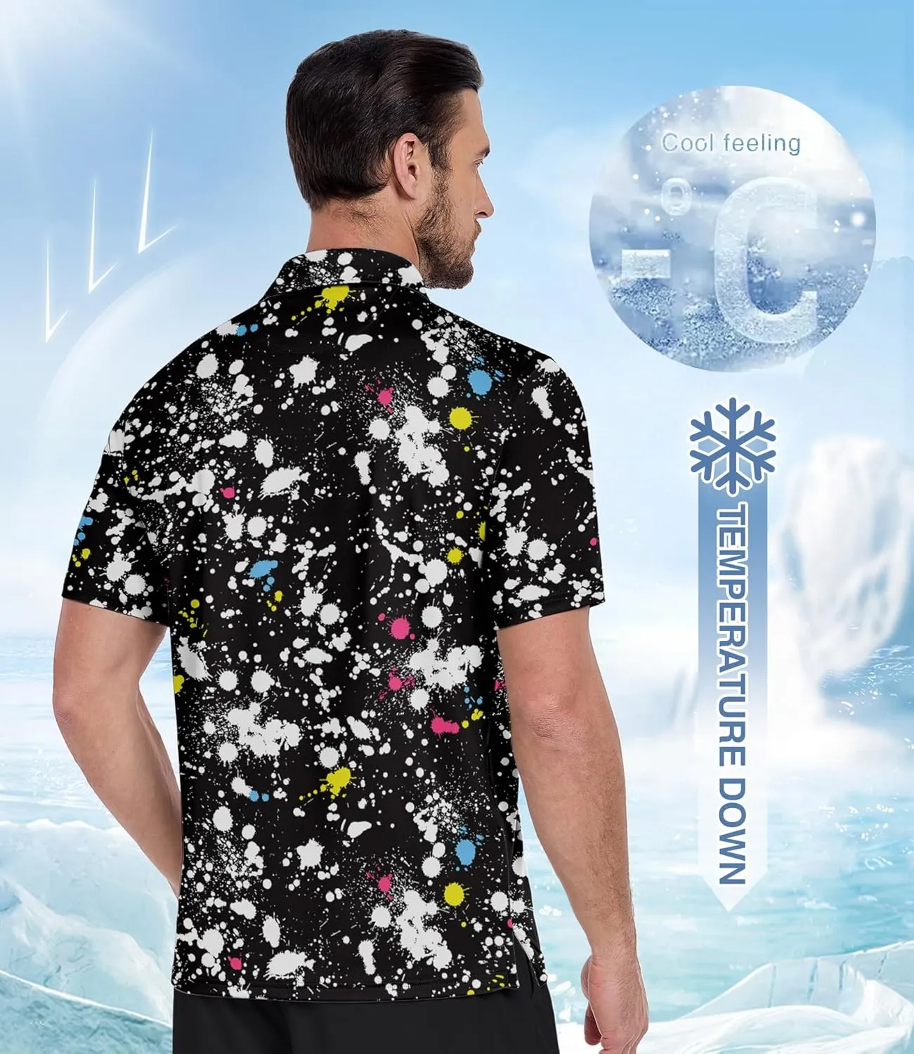 ZITY Men's Golf Polo Shirt Short Sleeve Performance Moisture Wicking Collared Print Shirt for Golf and Casual Wear