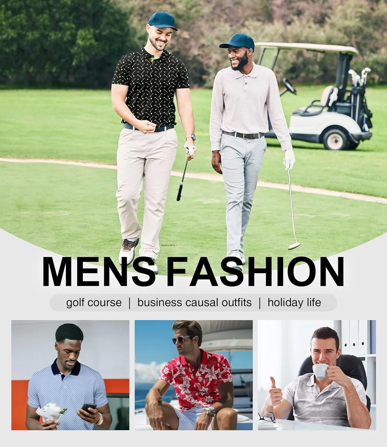 ZITY Men's Golf Polo Shirt Short Sleeve Performance Moisture Wicking Collared Print Shirt for Golf and Casual Wear
