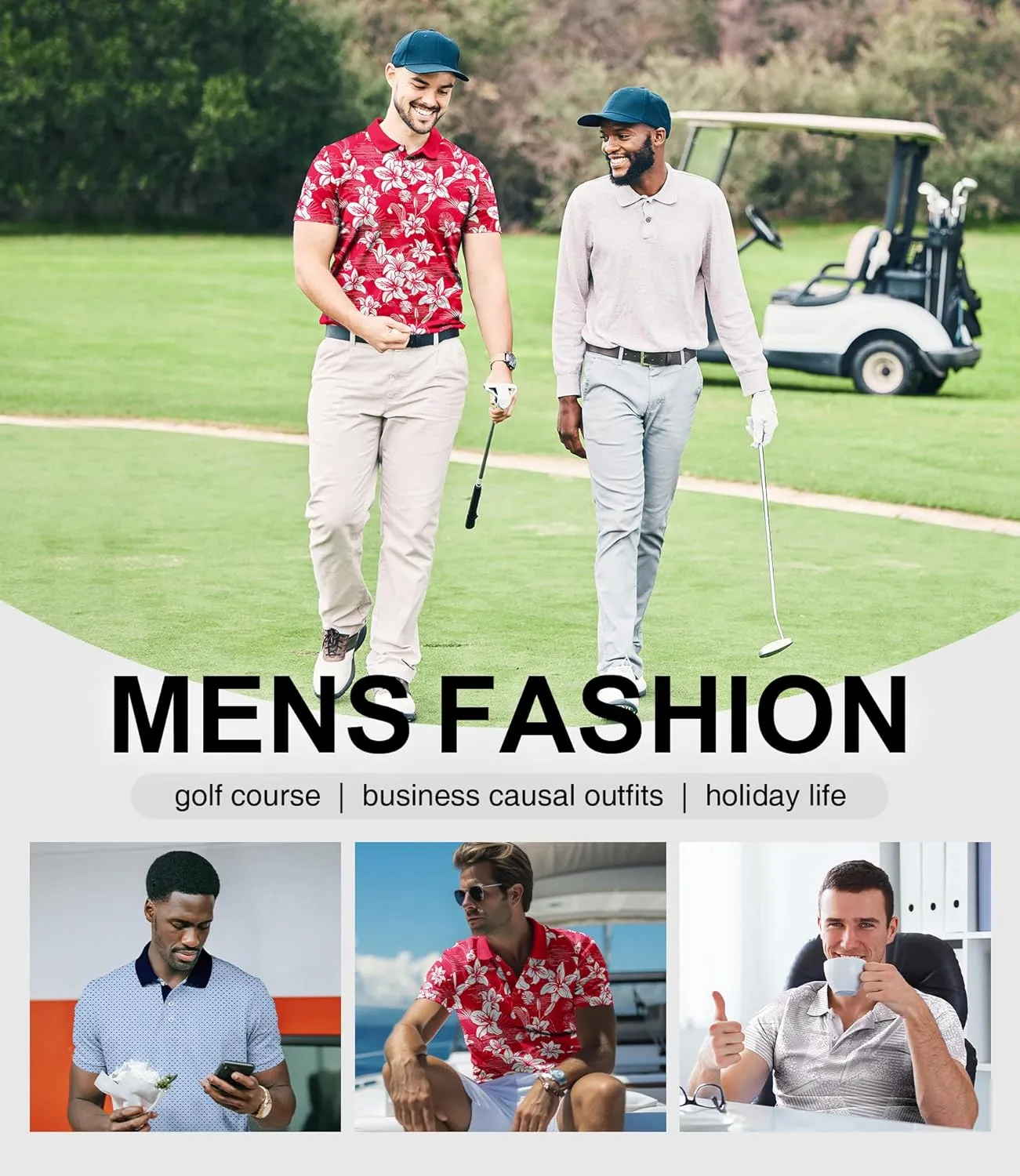 ZITY Men's Golf Polo Shirt Short Sleeve Performance Moisture Wicking Collared Print Shirt for Golf and Casual Wear