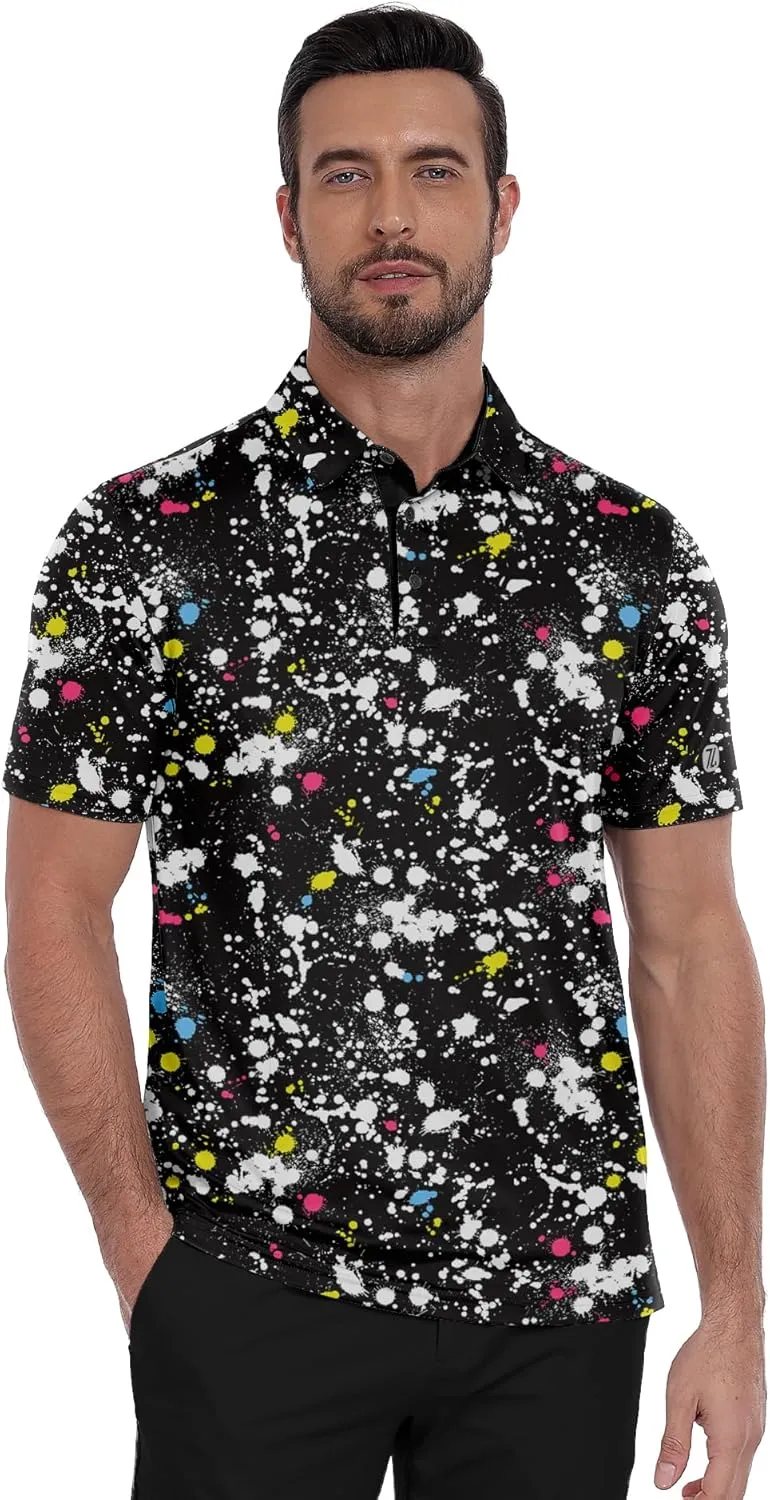 ZITY Men's Golf Polo Shirt Short Sleeve Performance Moisture Wicking Collared Print Shirt for Golf and Casual Wear