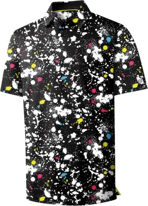 ZITY Men's Golf Polo Shirt Short Sleeve Performance Moisture Wicking Collared Print Shirt for Golf and Casual Wear