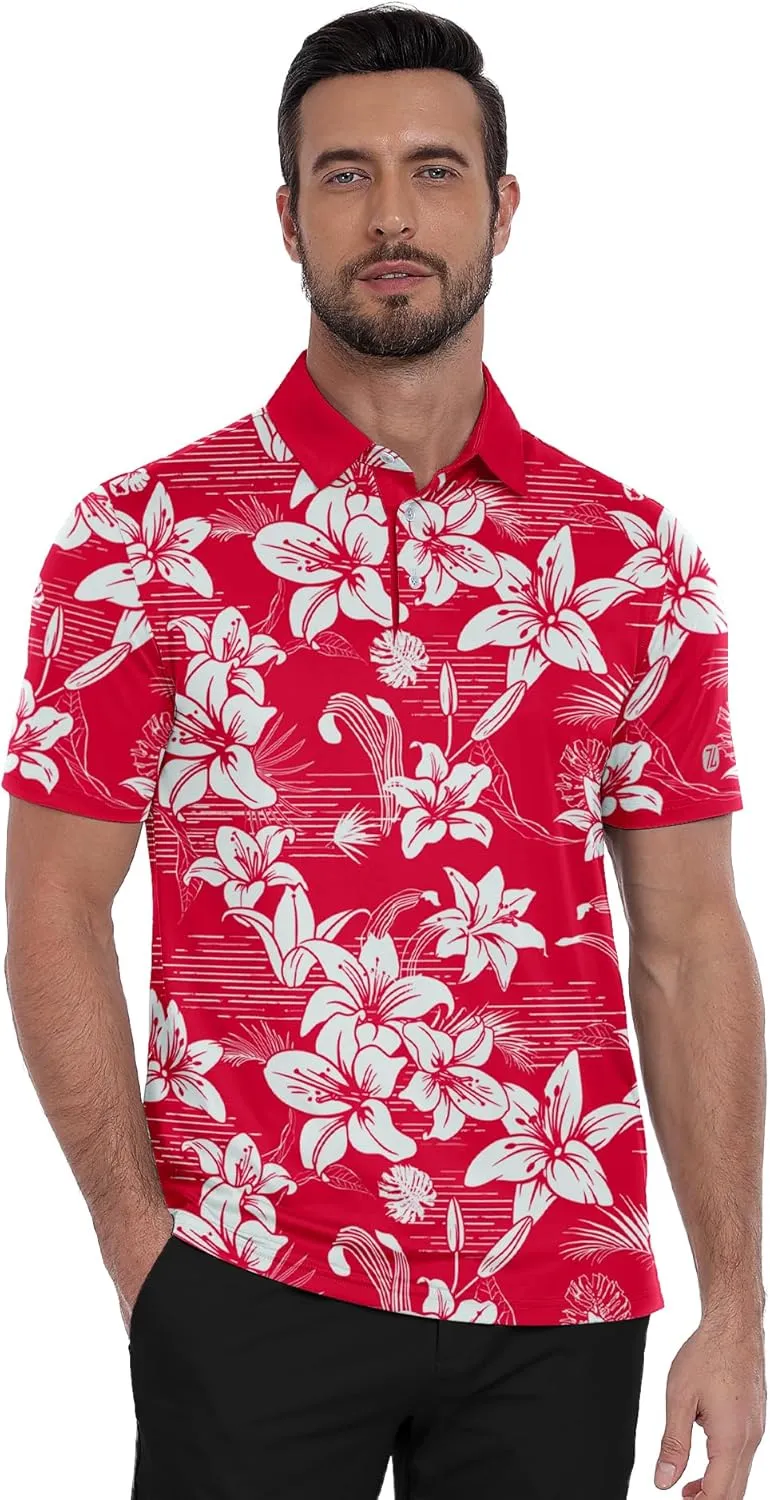 ZITY Men's Golf Polo Shirt Short Sleeve Performance Moisture Wicking Collared Print Shirt for Golf and Casual Wear