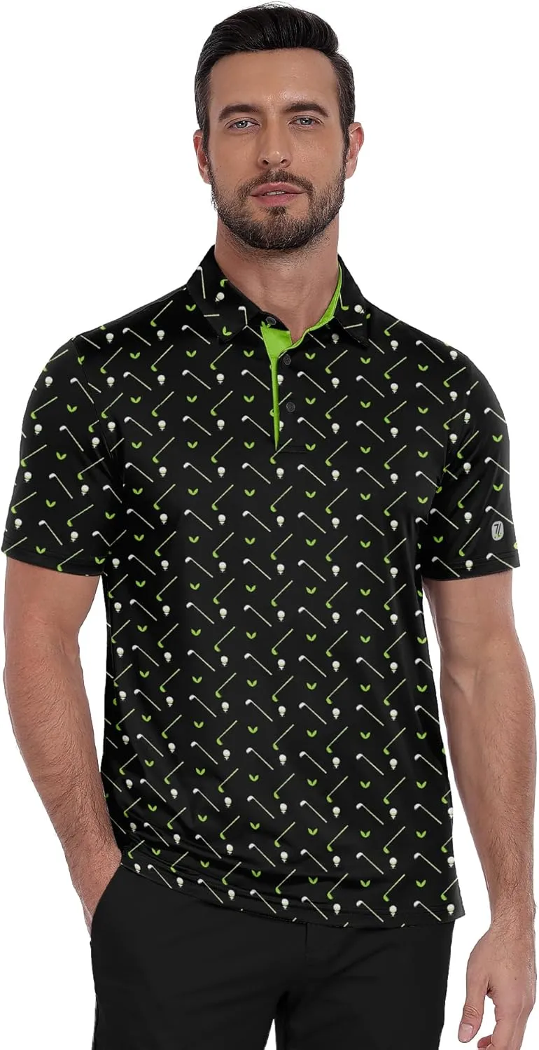 ZITY Men's Golf Polo Shirt Short Sleeve Performance Moisture Wicking Collared Print Shirt for Golf and Casual Wear