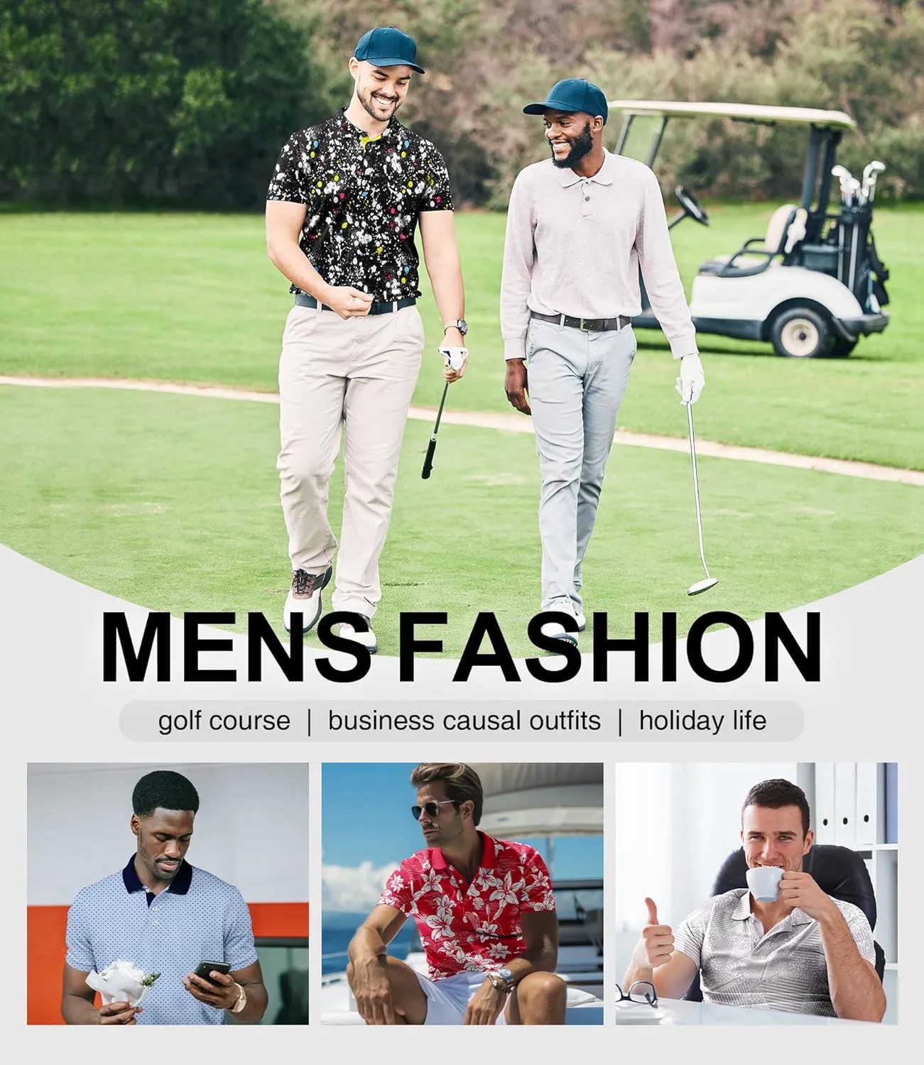 ZITY Men's Golf Polo Shirt Short Sleeve Performance Moisture Wicking Collared Print Shirt for Golf and Casual Wear